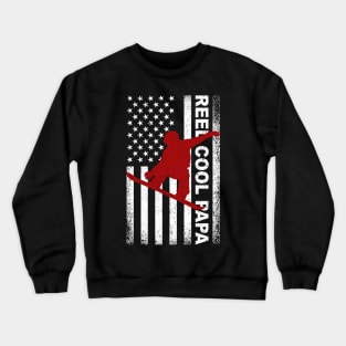 Reel Cool Papa Snowboarding American Flag Crewneck Sweatshirt